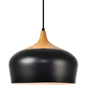 Living District Nora 1 Light Aluminum Pendant in Black & Natural Wood