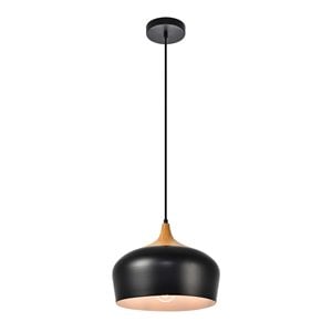living district nora 1 light aluminum pendant in black & natural wood
