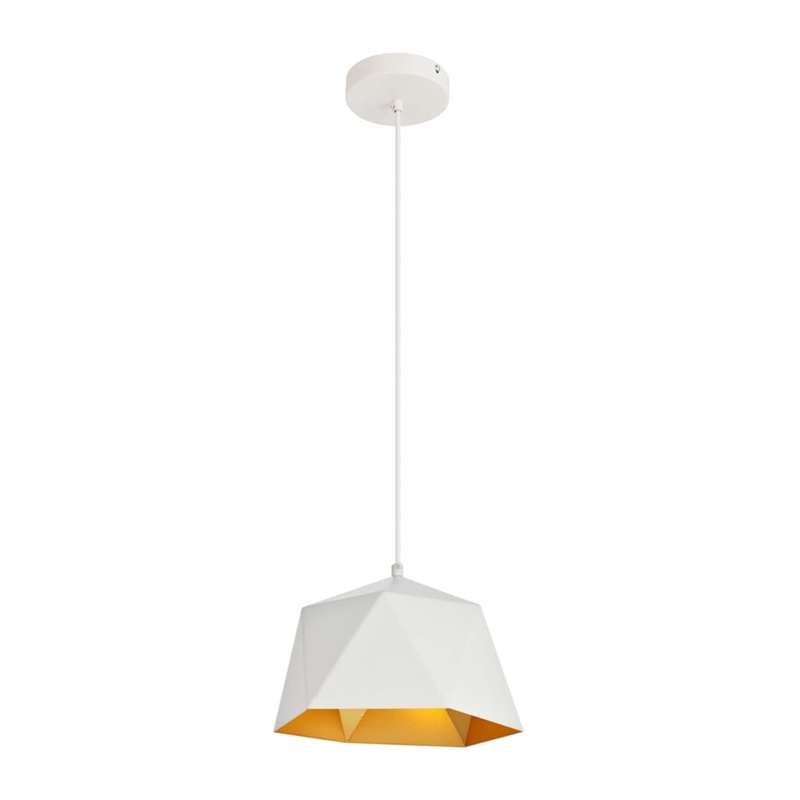 Living District Arden 1-Light Transitional Metal Pendant in White & Gold