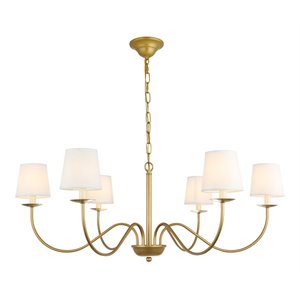 living district eclipse 6-light metal & fabric chandelier in brass/white
