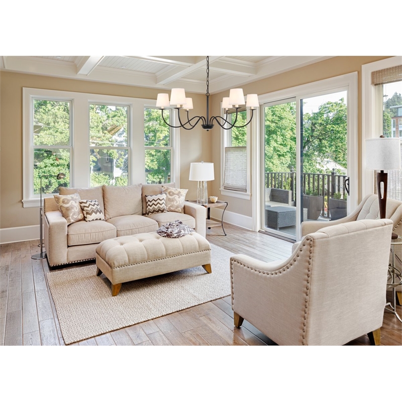 Living District Eclipse 6-Light Metal & Fabric Chandelier in Black/White