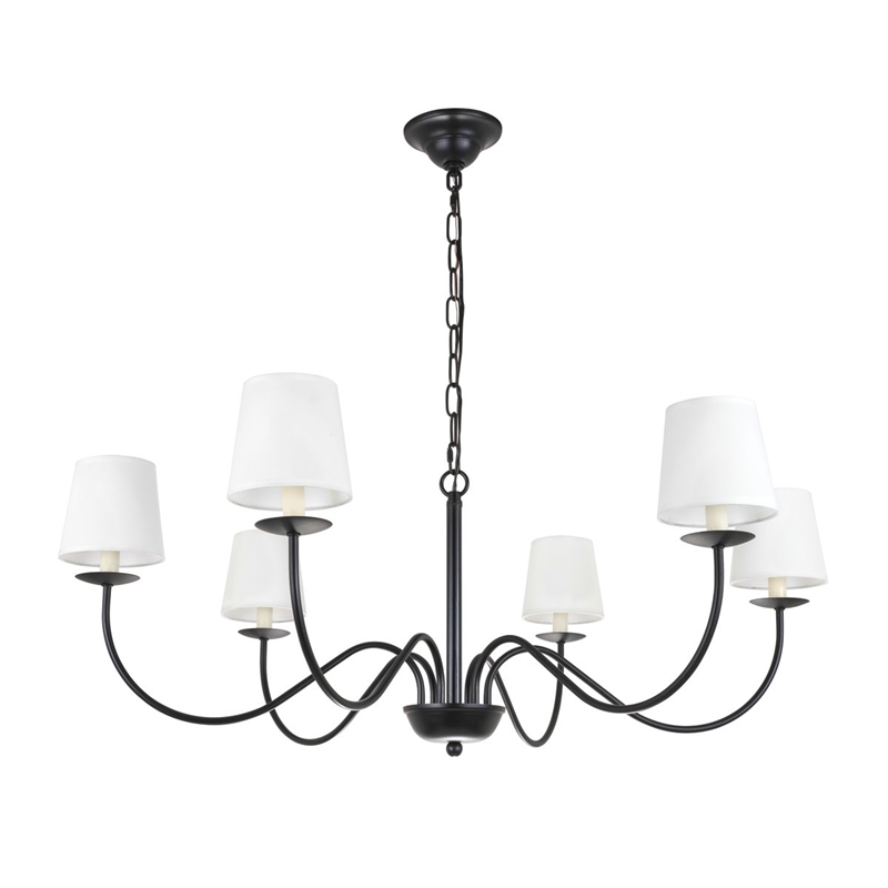 Living District Eclipse 6-Light Metal & Fabric Chandelier in Black/White