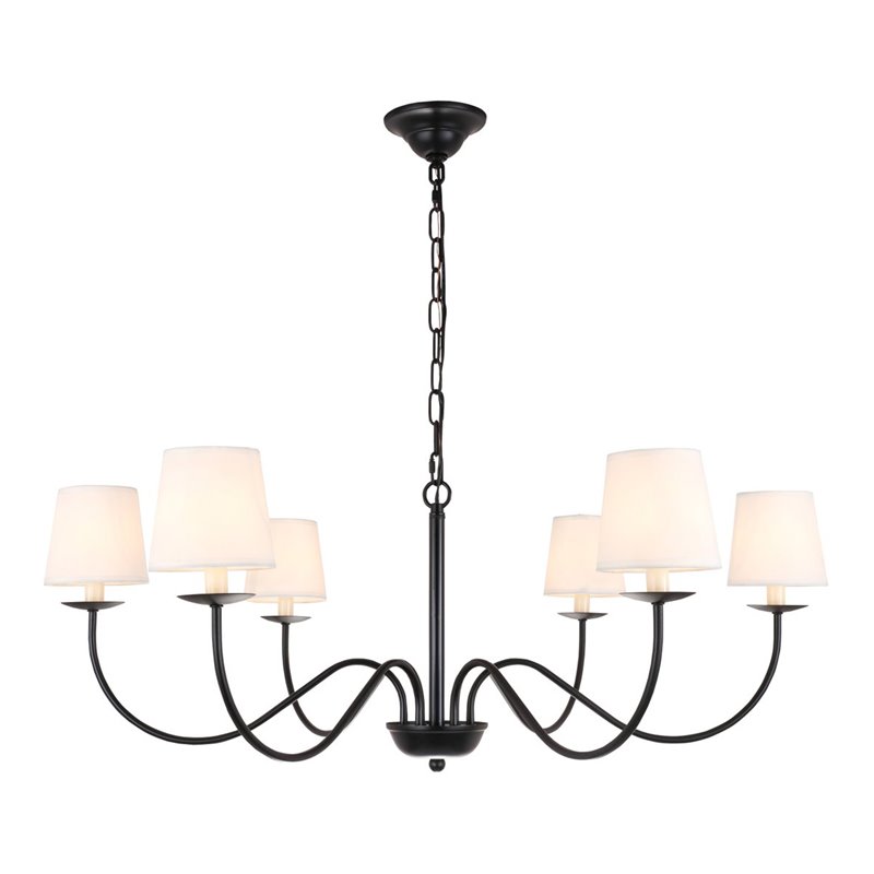 Living District Eclipse 6-Light Metal & Fabric Chandelier in Black/White
