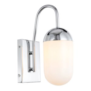 Living District Kace 1-Light Metal & Glass Wall Sconce in Chrome/Frosted White