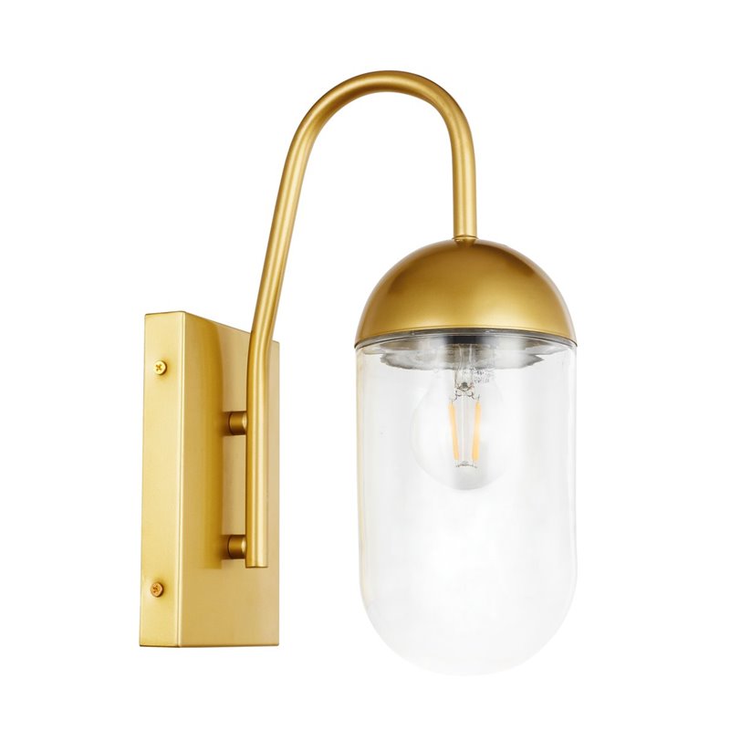 Living District Kace 1-Light Metal & Glass Wall Sconce in Brass/Clear