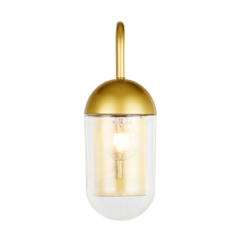 Living District Kace 1-Light Metal & Glass Wall Sconce in Brass/Clear