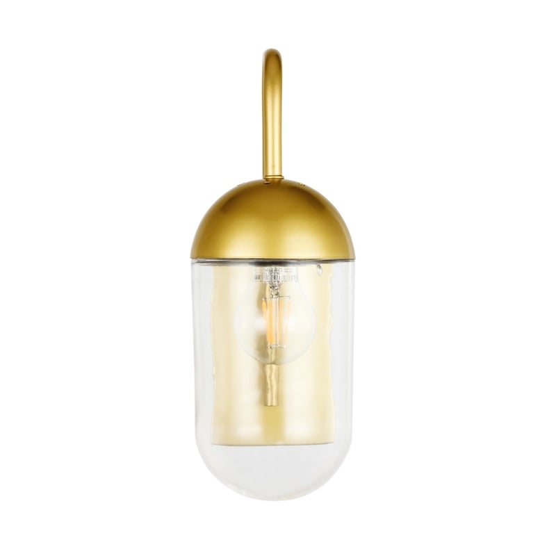 Living District Kace 1-Light Metal & Glass Wall Sconce in Brass/Clear