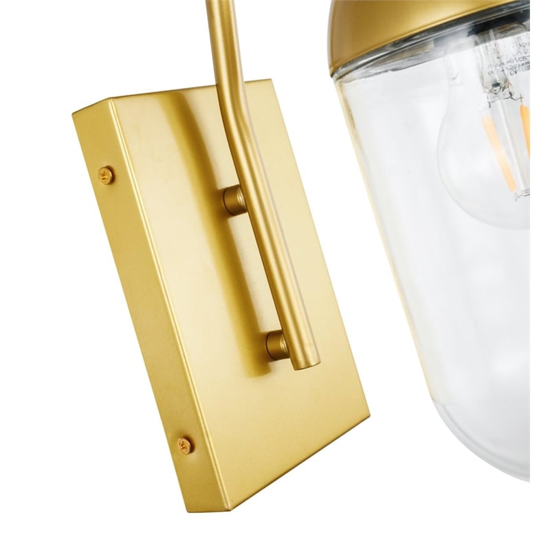 Living District Kace 1-Light Metal & Glass Wall Sconce in Brass/Clear