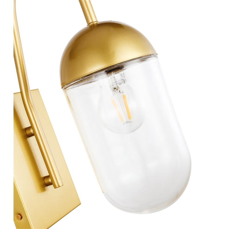 Living District Kace 1-Light Metal & Glass Wall Sconce in Brass/Clear