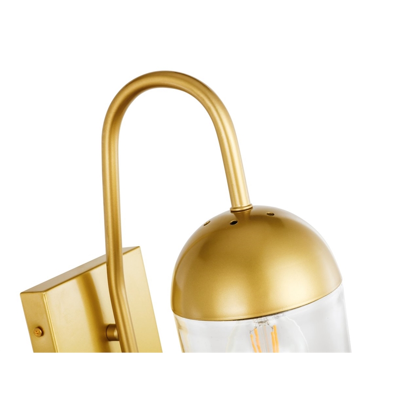 Living District Kace 1-Light Metal & Glass Wall Sconce in Brass/Clear