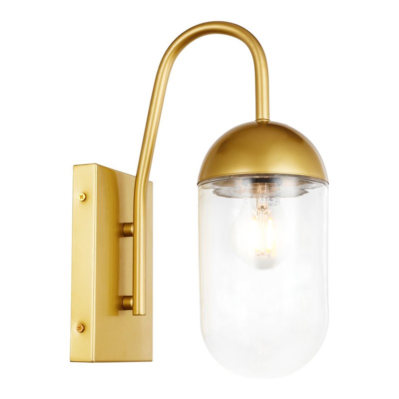 Living District Kace 1-Light Metal & Glass Wall Sconce in Brass/Clear