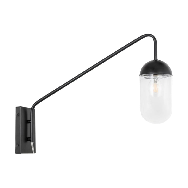 Living District Kace 1-Light Metal Wall Sconce in Black and Clear Glass