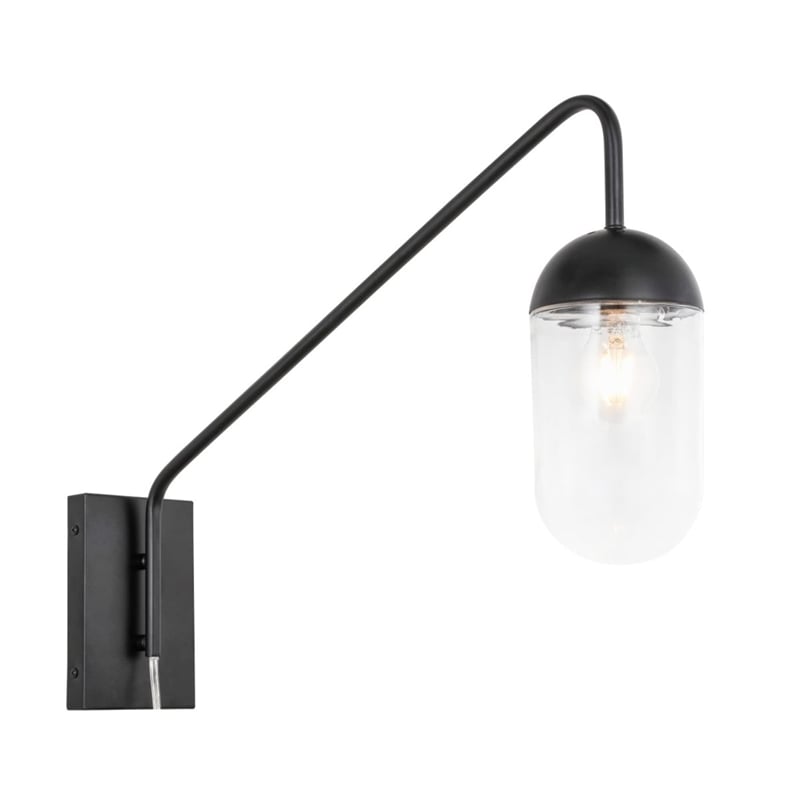 Living District Kace 1-Light Metal Wall Sconce in Black and Clear Glass