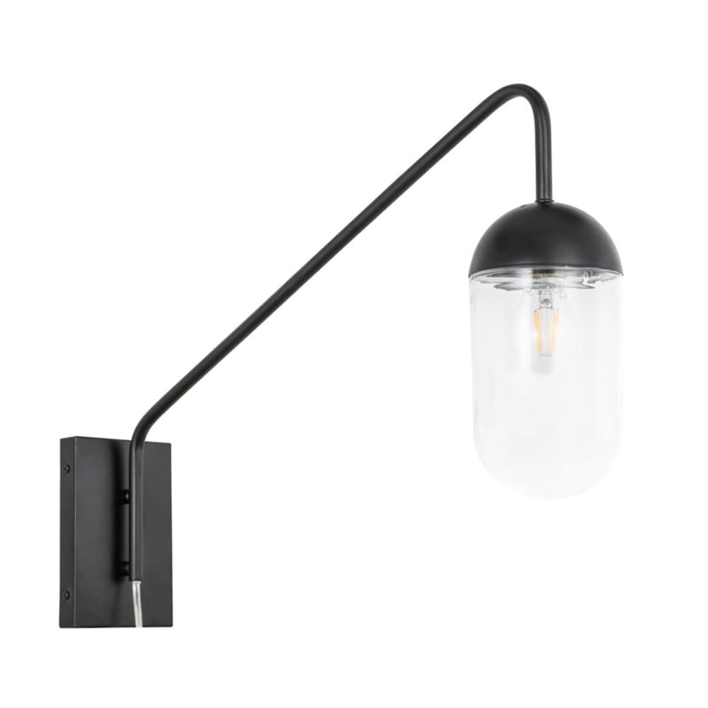 Living District Kace 1-Light Metal Wall Sconce in Black and Clear Glass