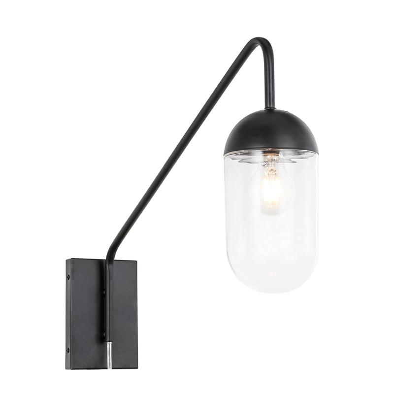 Living District Kace 1-Light Metal Wall Sconce in Black and Clear Glass