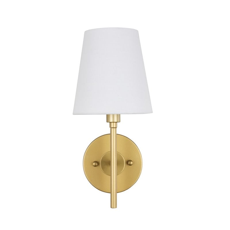 Living District Cason 1-Light Metal & Fabric Wall Sconce in Brass/White