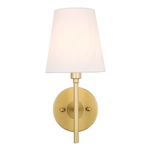 Living District Cason 1-Light Metal & Fabric Wall Sconce in Brass/White