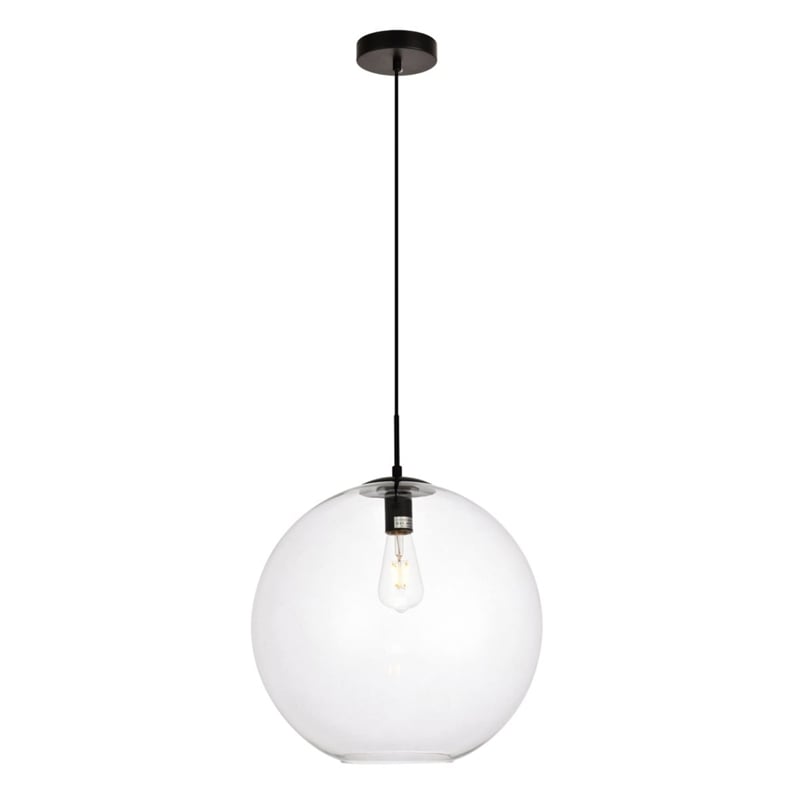Living District Placido 1-Light Transitional Metal Pendant in Black & Clear