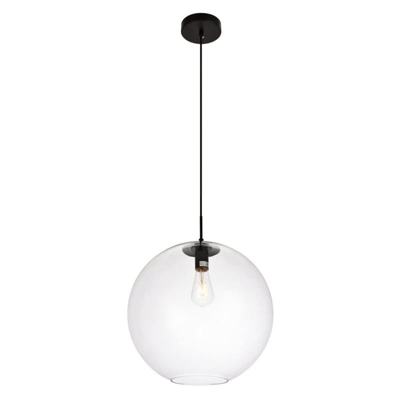 Living District Placido 1-Light Transitional Metal Pendant in Black & Clear