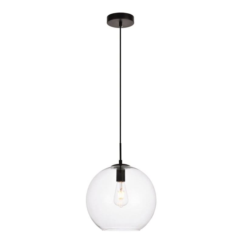 Living District Placido 1-Light Transitional Metal Pendant - Black & Clear
