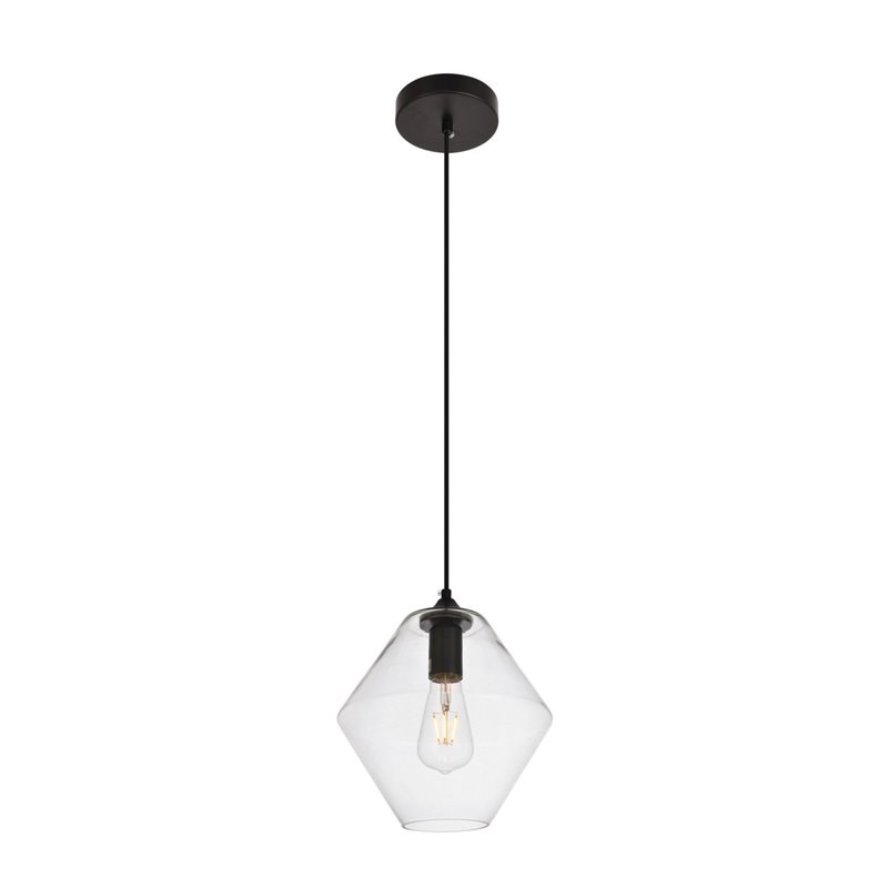 Living District Placido 1-Light Transitional Metal Pendant in Black and Clear