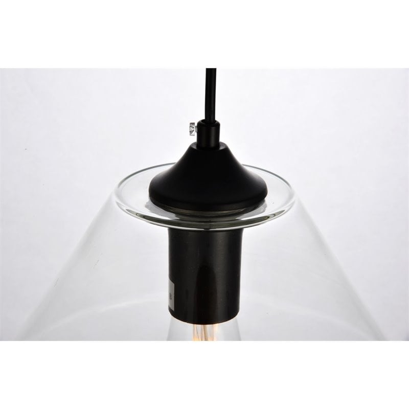 Living District Placido 1-Light Transitional Metal Pendant in Black and Clear