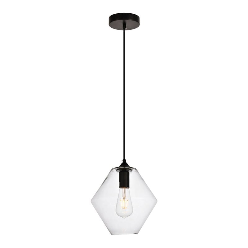 Living District Placido 1-Light Transitional Metal Pendant in Black and Clear