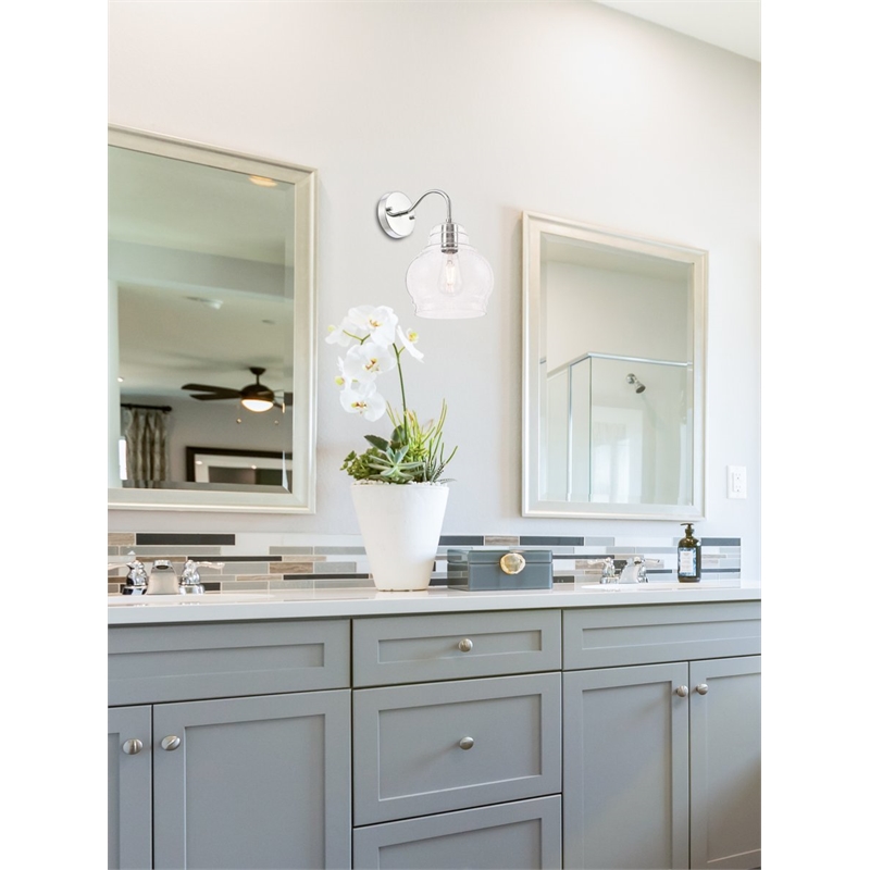 Living District Pierce 1-Light Metal & Glass Wall Sconce in Chrome/Clear