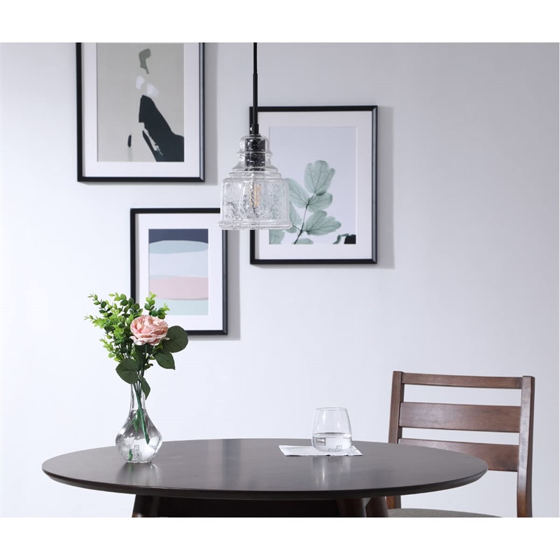 Living District Pierce 1-Light Mid-Century Metal Pendant in Black and Clear