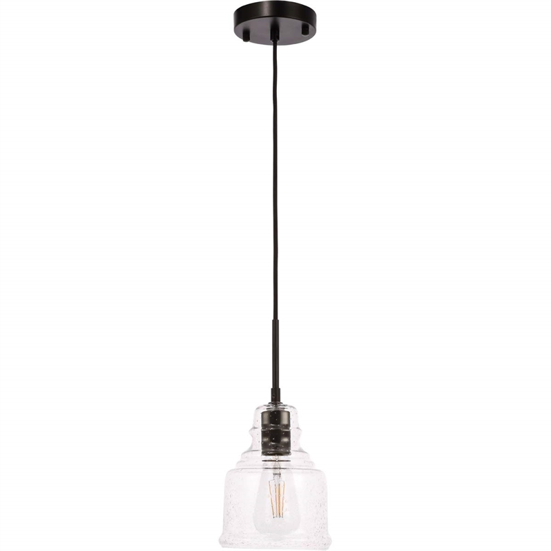 Living District Pierce 1-Light Mid-Century Metal Pendant in Black and Clear
