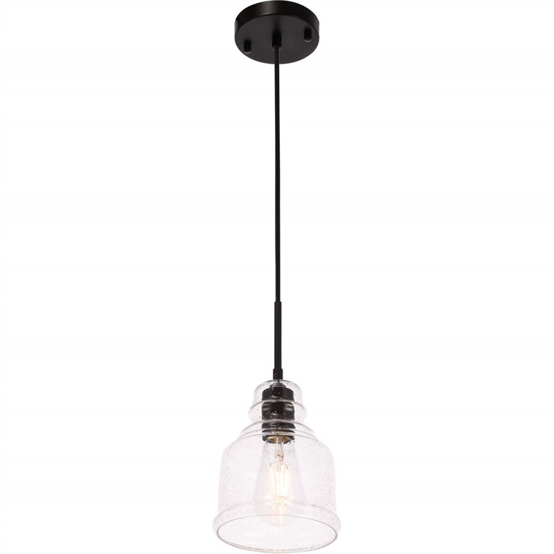 Living District Pierce 1-Light Mid-Century Metal Pendant in Black and Clear