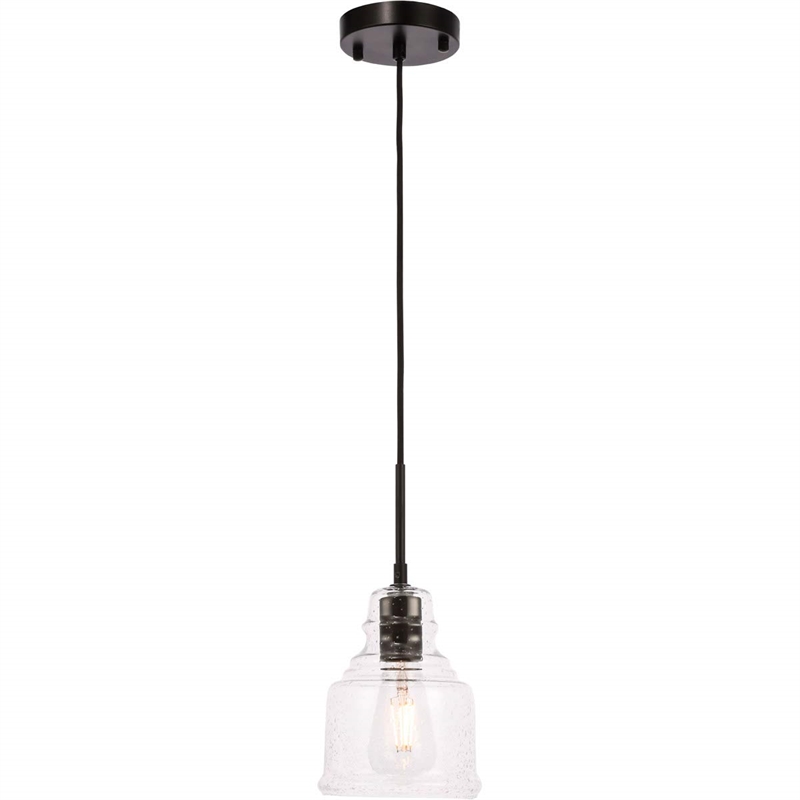 Living District Pierce 1-Light Mid-Century Metal Pendant in Black and Clear