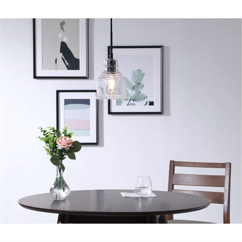 Living District Pierce 1-Light Mid-Century Metal Pendant in Black and Clear