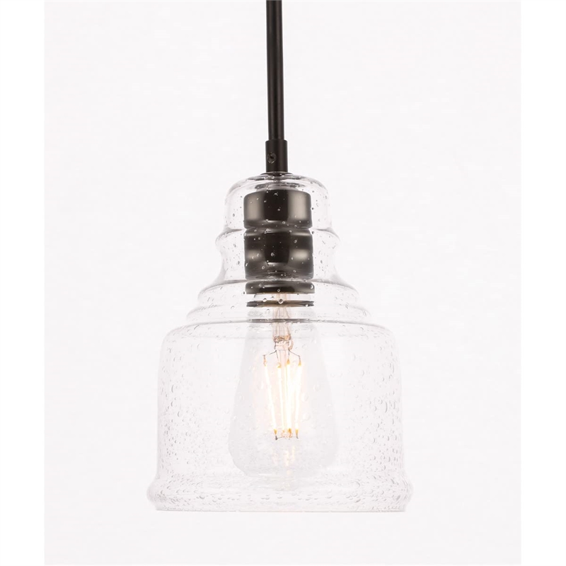 Living District Pierce 1-Light Mid-Century Metal Pendant in Black and Clear