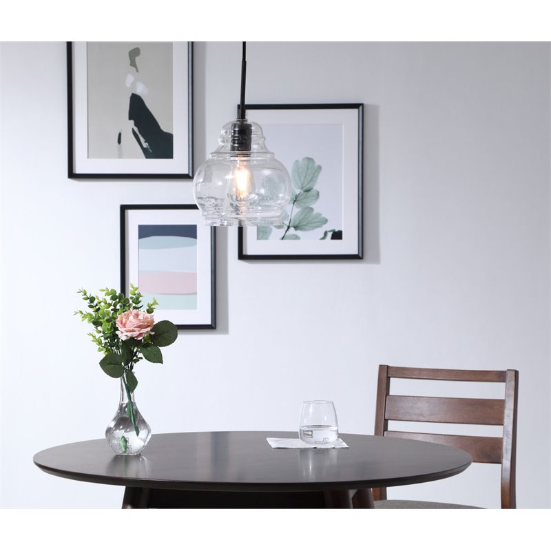 Living District Pierce 1-Light Mid-Century Metal Pendant in Black and Clear