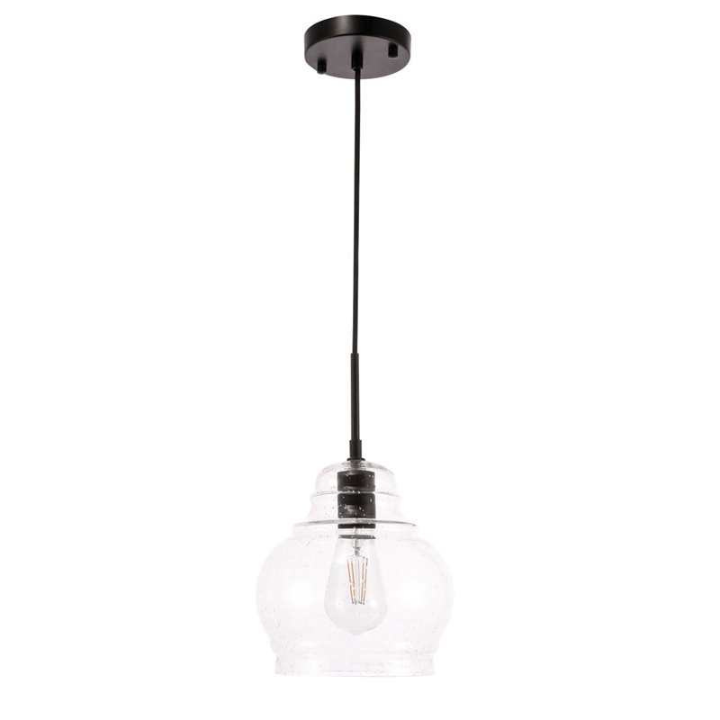 Living District Pierce 1-Light Mid-Century Metal Pendant in Black and Clear