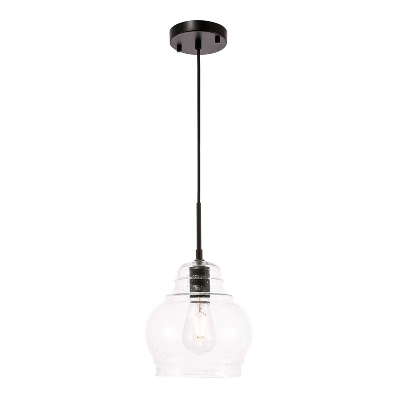 Living District Pierce 1-Light Mid-Century Metal Pendant in Black and Clear