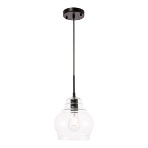 Living District Pierce 1-Light Mid-Century Metal Pendant in Black and Clear