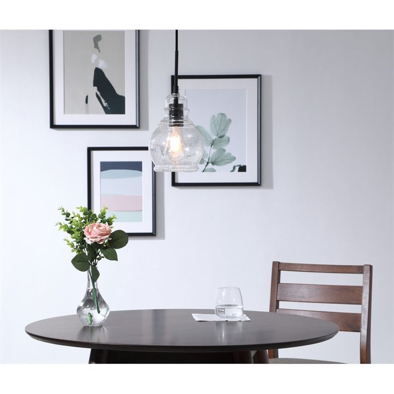 Living District Pierce 1-Light Mid-Century Metal Pendant in Black and Clear