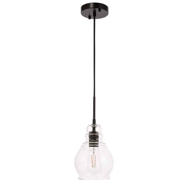 Living District Pierce 1-Light Mid-Century Metal Pendant in Black and Clear