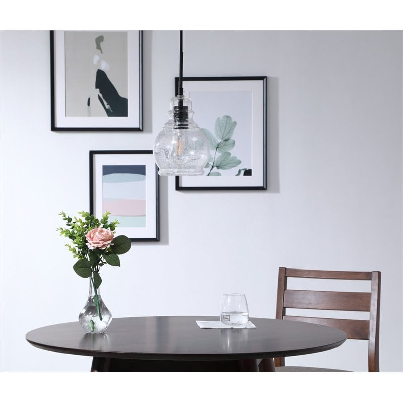 Living District Pierce 1-Light Mid-Century Metal Pendant in Black and Clear