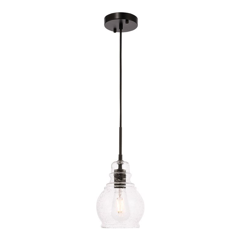 Living District Pierce 1-Light Mid-Century Metal Pendant in Black and Clear