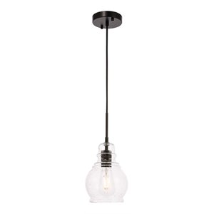 Living District Pierce 1-Light Mid-Century Metal Pendant in Black and Clear