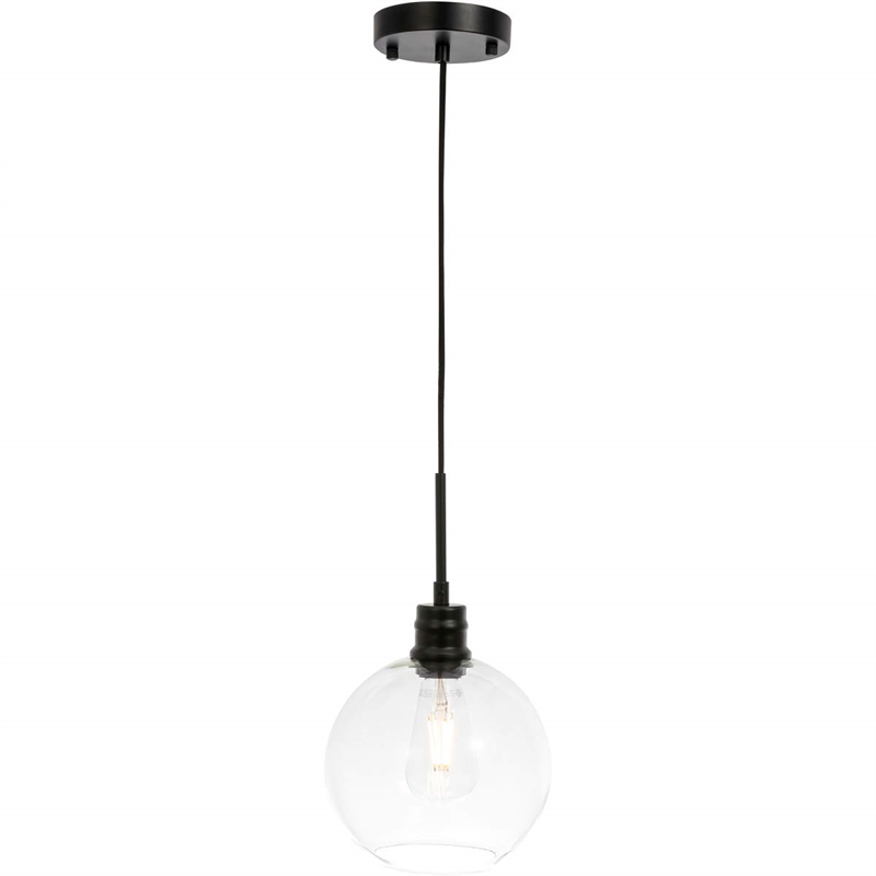 Living District Emett 1-Light Metal Pendant in Black and Clear Glass