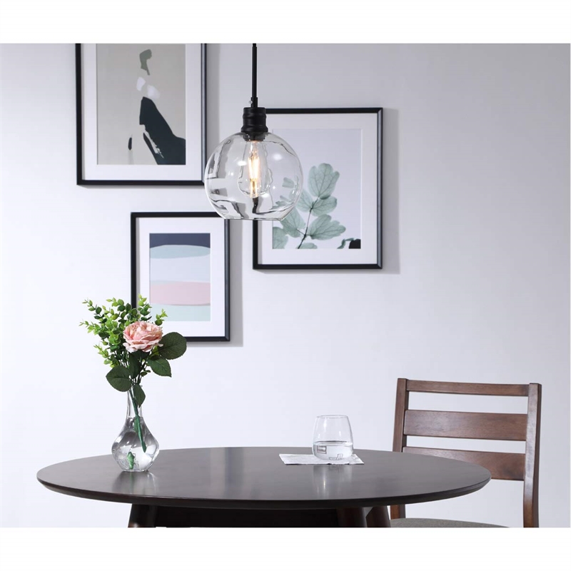 Living District Emett 1-Light Metal Pendant in Black and Clear Glass