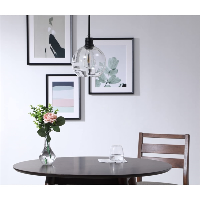 Living District Emett 1-Light Metal Pendant in Black and Clear Glass