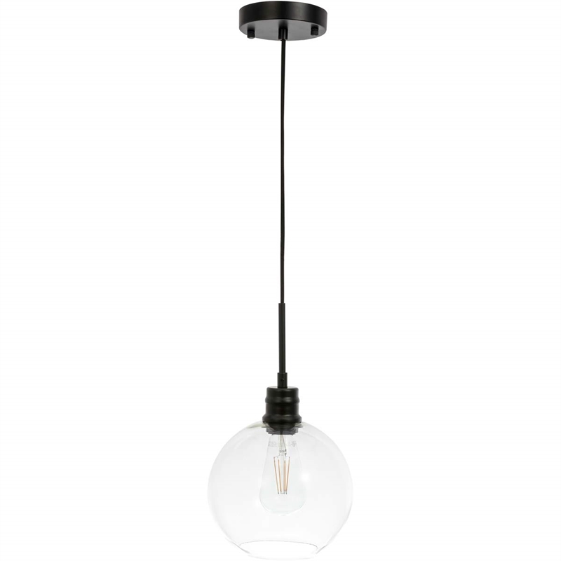 Living District Emett 1-Light Metal Pendant in Black and Clear Glass
