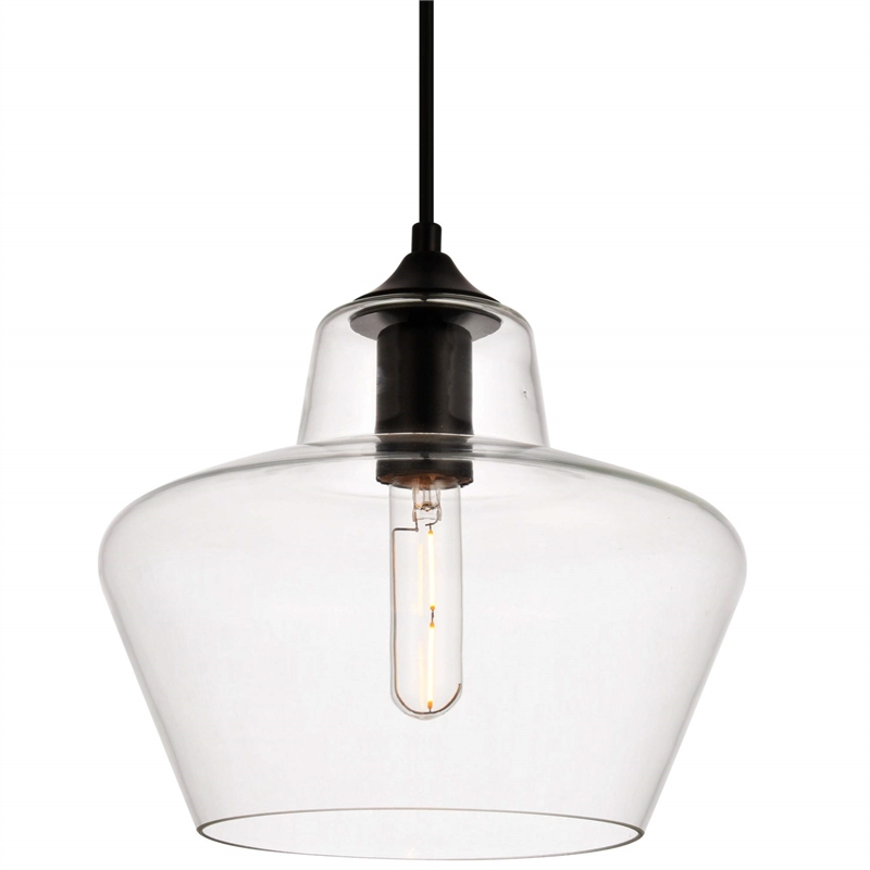 Living District Placido 1-Light Transitional Metal Pendant in Clear/Black