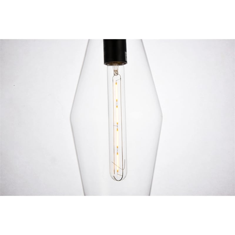 Living District Placido 1-Light Transitional Metal Pendant in Black and Clear