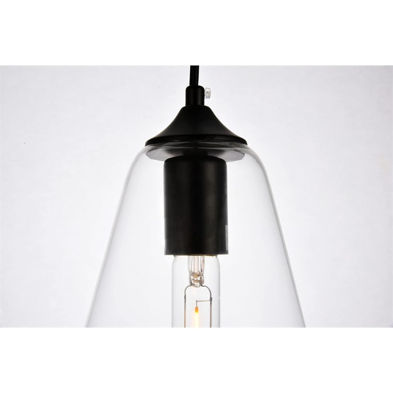 Living District Placido 1-Light Transitional Metal Pendant in Black and Clear